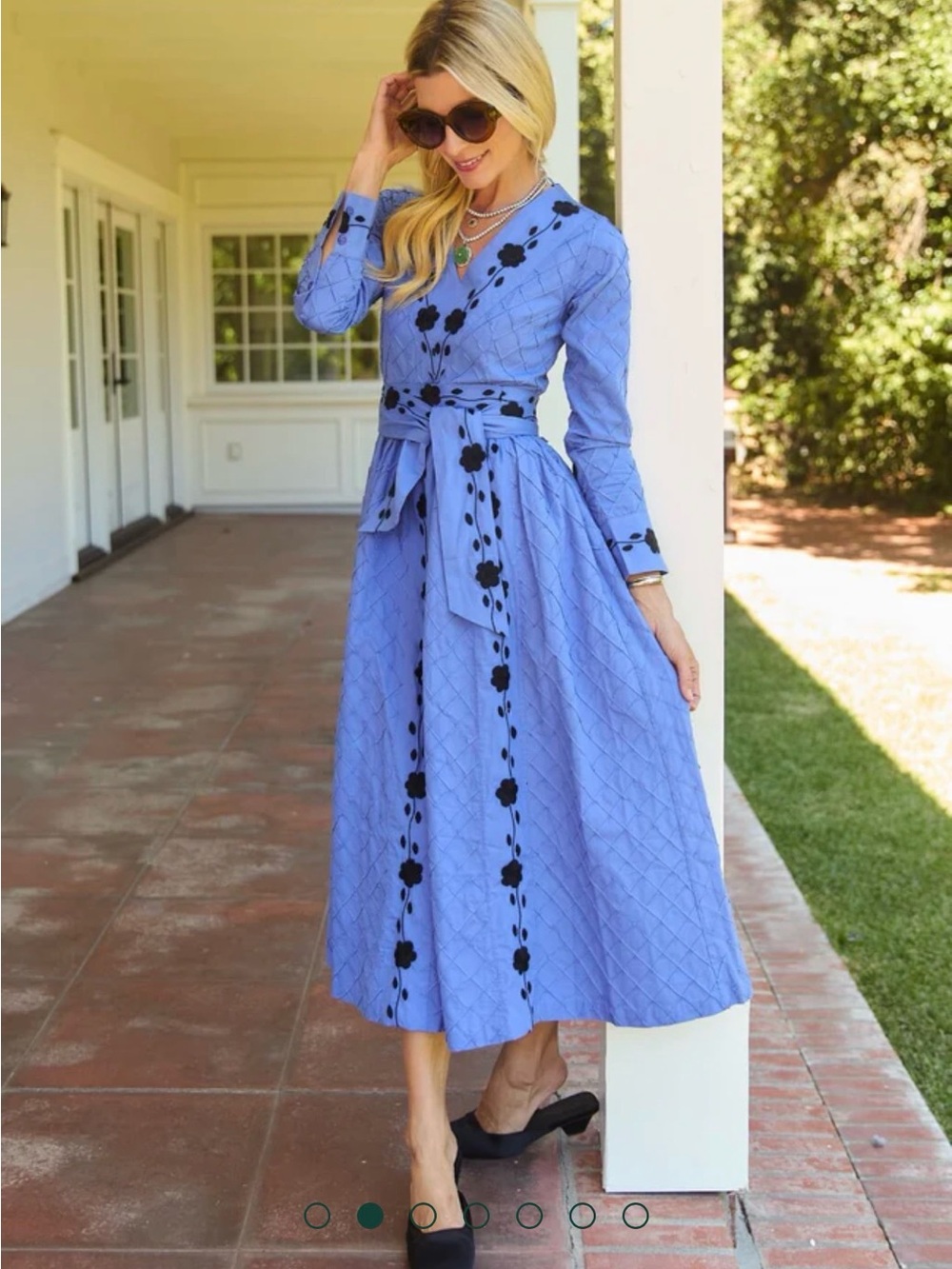 BURU The Nicolette Dress Blue belt pockets embroidered NWT $268